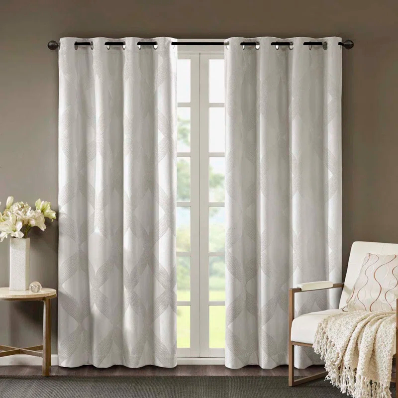 Madison Park Bentley Ogee Knitted Jacquard Geometric Total Blackout Single Curtain Panel