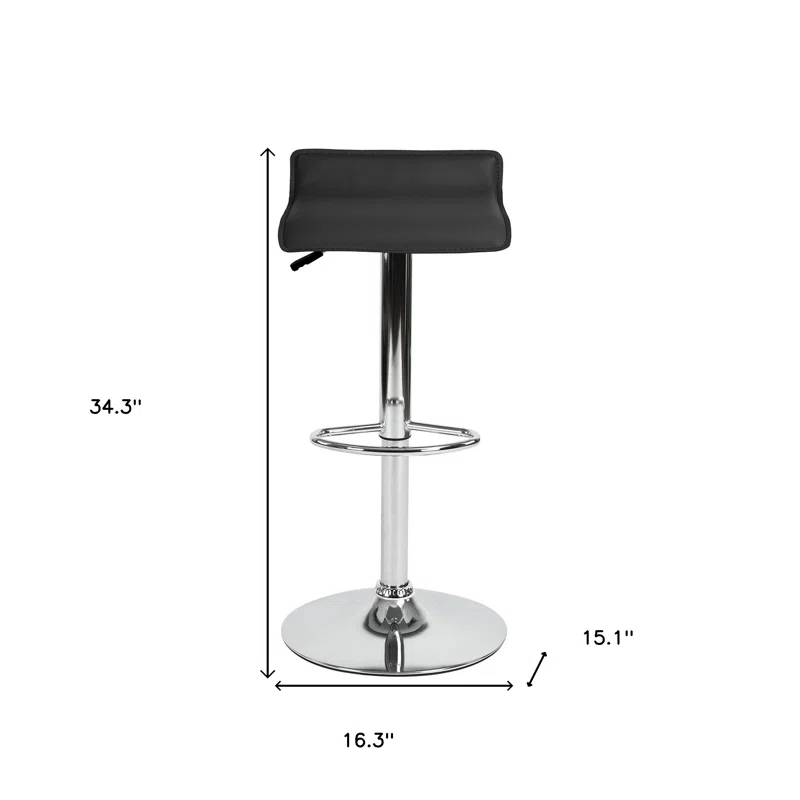 HomeRoots Set of Two Black and Silver Faux Leather and Metal Low Back Adjustable Height Swivel Bar Chairs | Wayfair