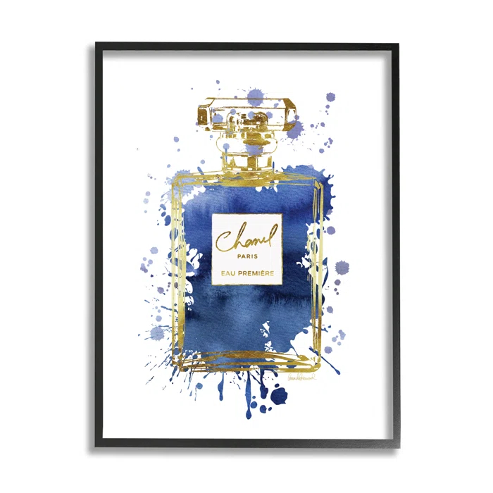 Stupell Industries " Blue Pop Splash Glam Fragrance Bottle " by Amanda Greenwood