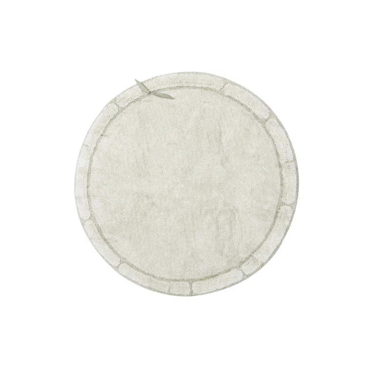 Lorena Canals Round Hand Tufted 3'11.25" x 3'11.25" Cotton/Bamboo Slat / Seagrass Area Rug in Natural/Ivory/Olive