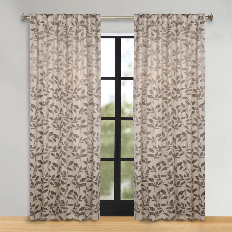 Superior Leaves Machine Washable Room Darkening Blackout Curtains With Back Tabs by Superior (Set of 2)