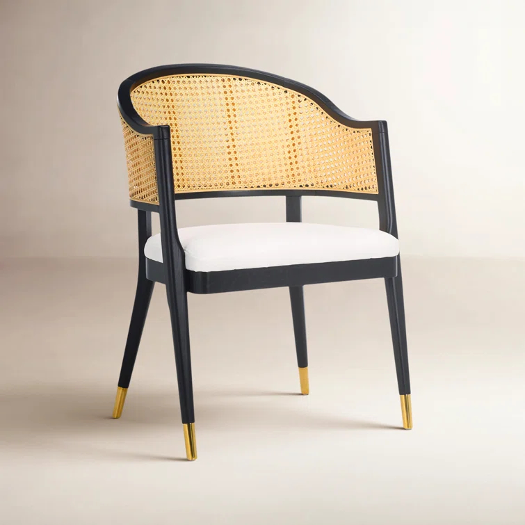 SAFAVIEH Couture Rogue Mid-Century Linen Solid Dining Chair, Black/Natural