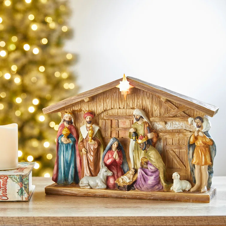 The Twillery Co.® 12.5"L Lighted Resin Nativity House