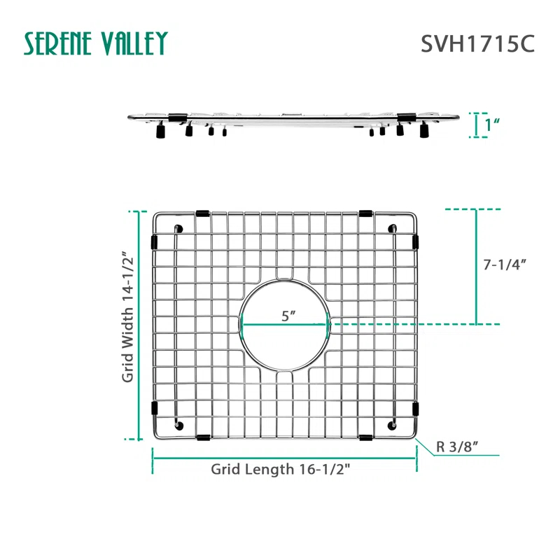 Serene Valley SVH1715C 16.54-in x 14.57-in Center Drain Heavy-Duty Stainless Steel Sink Protector