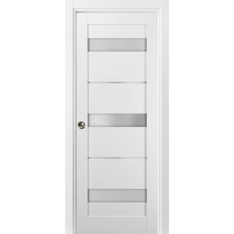 SARTODOORS Quadro Frosted Glass Sliding Closet White Door with Installation Hardware Kit