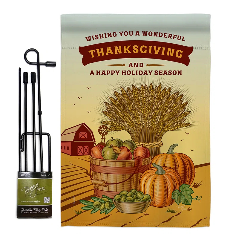 Breeze Decor Double Sided 18.5'' H x 13'' W Burlap Thanksgiving Flag Set