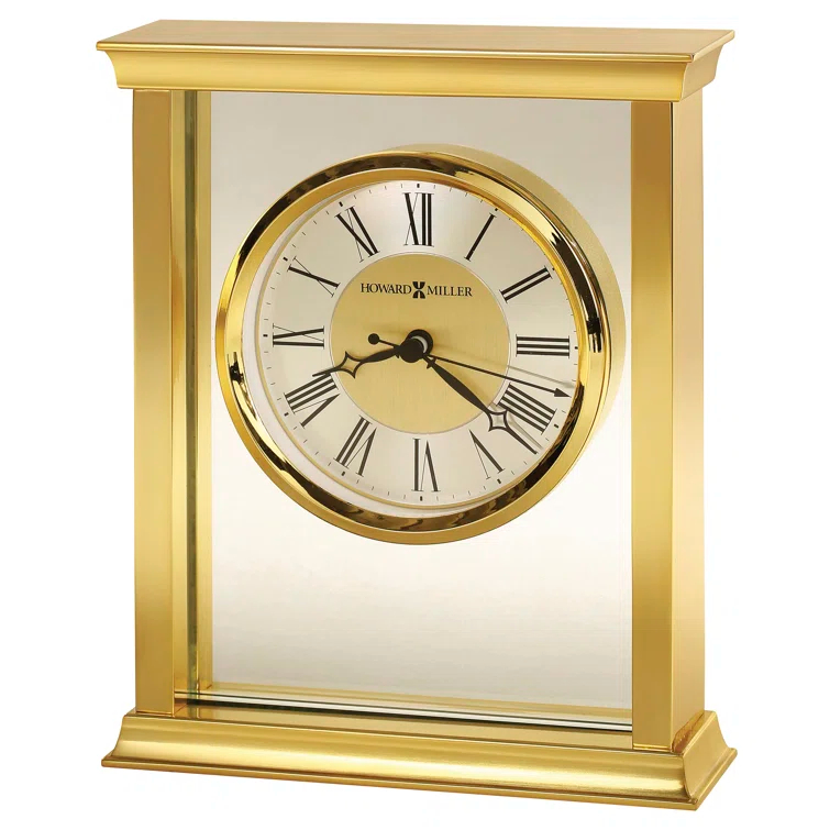 Howard Miller® Monticello Modern & Contemporary Roman Numeral Crystal Quartz Movement / Crystal Tabletop Clock in Polished Brass