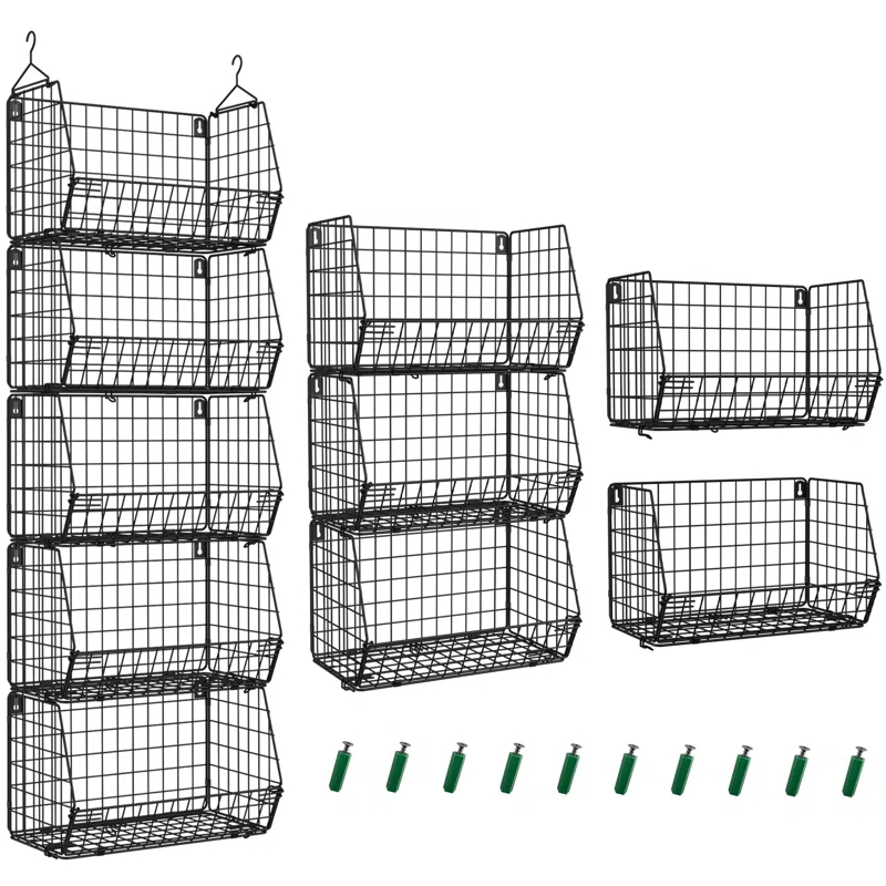 Rebrilliant Hanging Baskets For Organizing, 5 Tier Wall Basket Storage For Kitchen, Wire Closet Organizer Shelves For Small Space, Multifunctional Wall Mounted Baskets For Laundry Room, Pantry, Fruit
