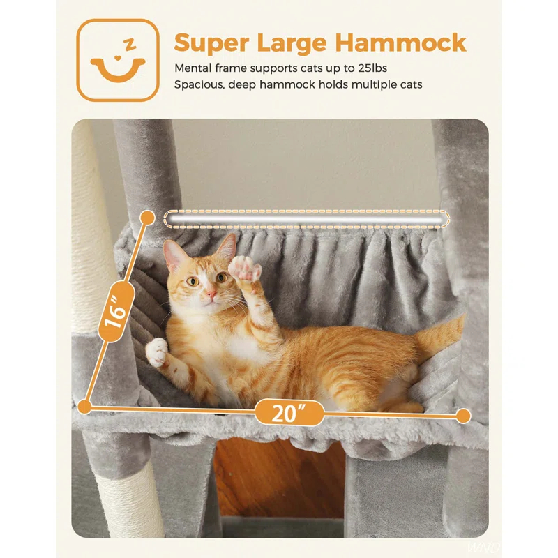 71" Indoor Tall Large Cat Tree Multi-Level Cat House With 2 Big Condo Pad Bed, Cozy Hammock And Scratching Posts