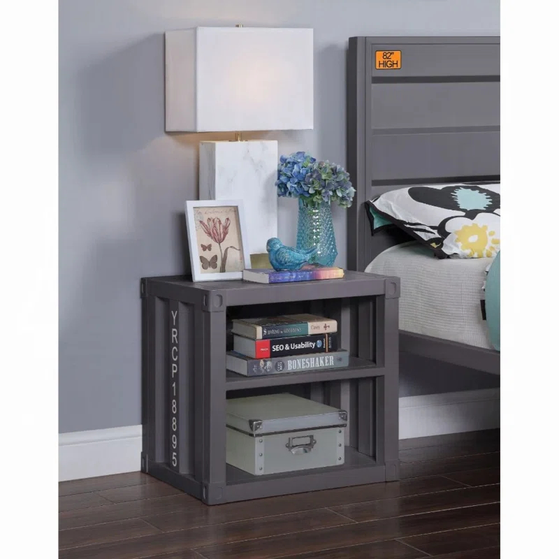 F&L Homes Studio Cargo Metal Nightstand W/USB