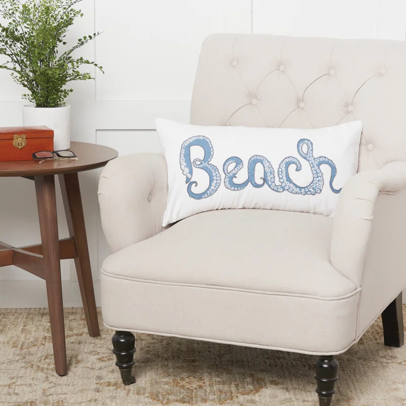 C&F Home Octopus Beach Printed and Beaded Throw Pillow