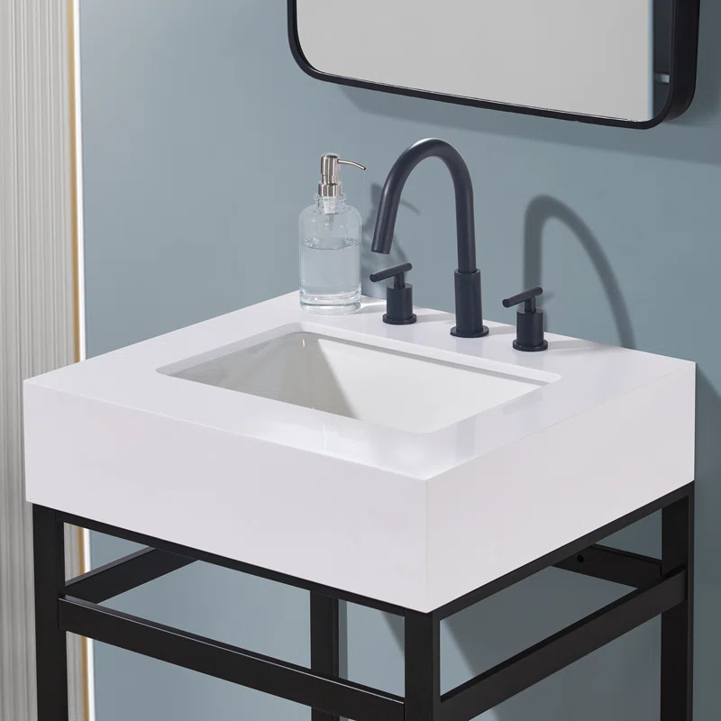 24" Single Bathroom Vanity Top in Snow White with Sink