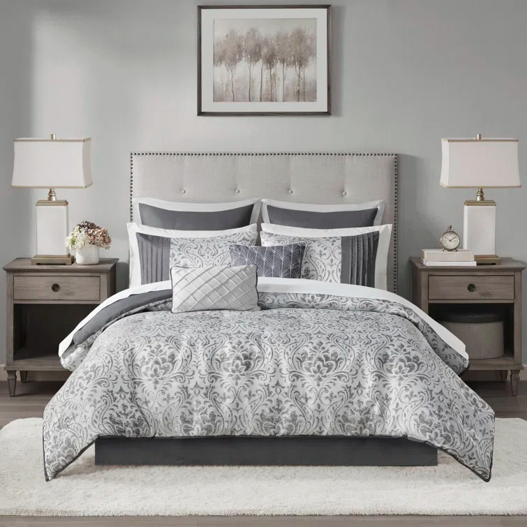 Madison Park Emilia 12 Piece Jacquard Comforter Set with Bed Sheets