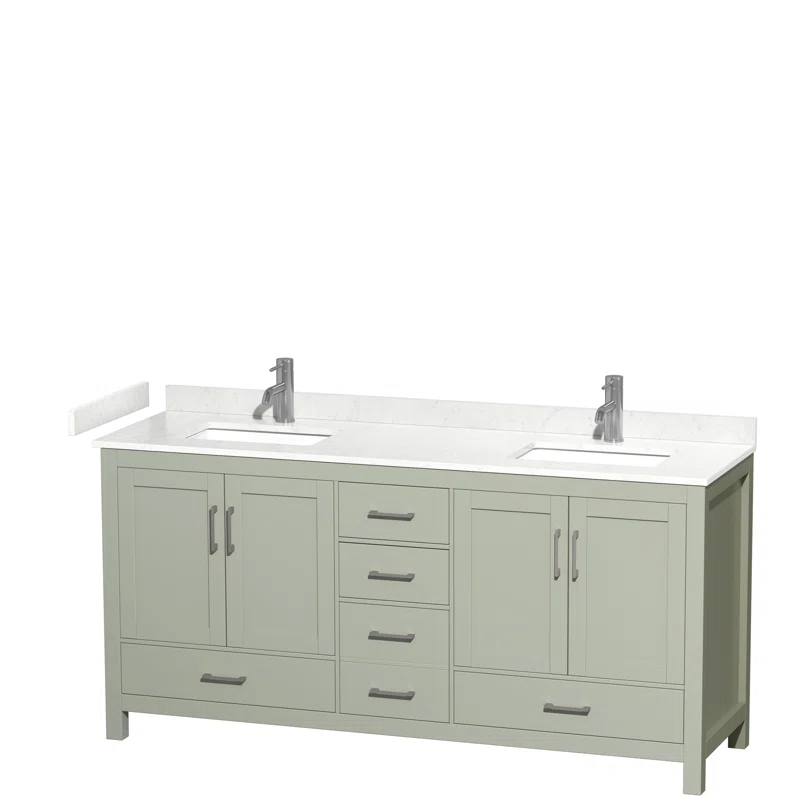 Wyndham Collection Sheffield 72" Freestanding Double Bathroom Vanity with Cultured Marble Top