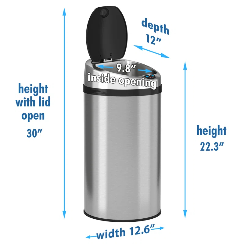 Stainless Steel 8 Gallon Motion Sensor Trash Can