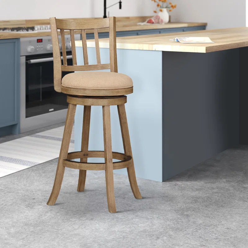 Benjara Swivel Solid Wood Counter Stool