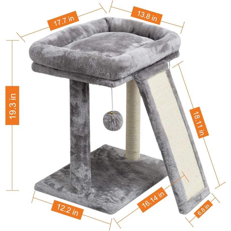 Cat Scratching Post With Perch, Cat Scratching Board For Adults, Cat Post Scratcher For Indoor Cats, 2 Dangling Balls Great For Kittens