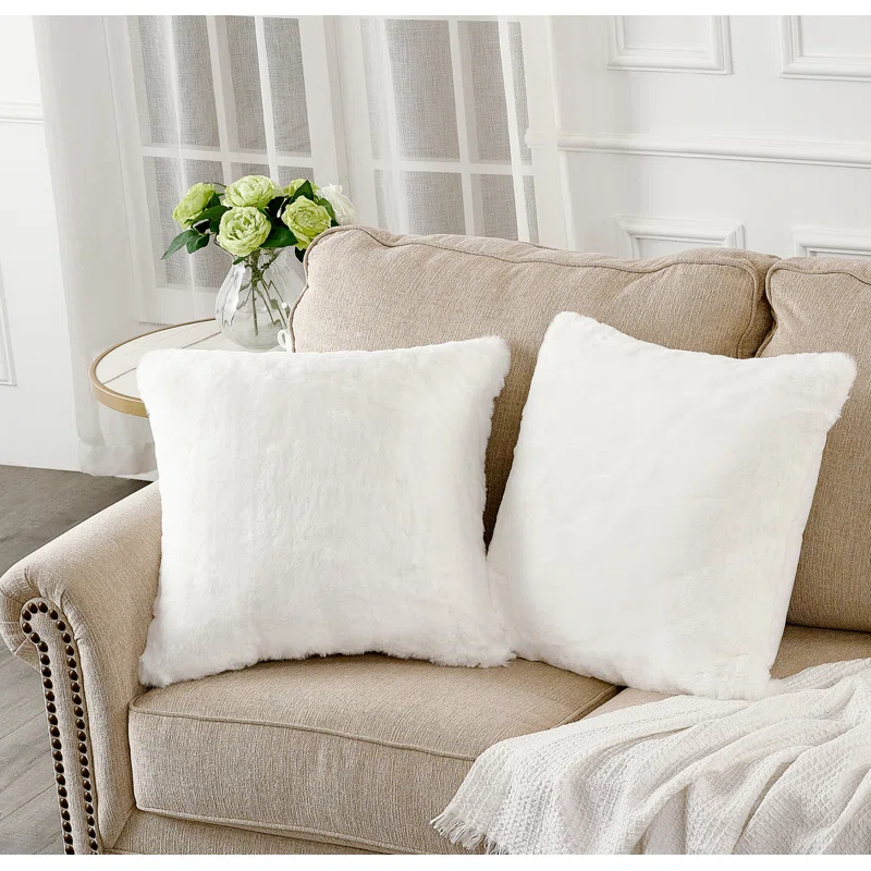 Home Soft Things Heavy Faux Fur Throw Pillow Cover (Set of 2)