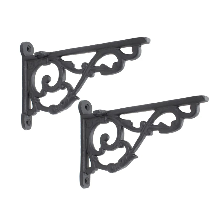 Astoria Grand Lillith Solid Cast Iron Shelf Brackets Victorian Colonial Retro Steampunck Gothic Baroque Medieval (Set of 2)