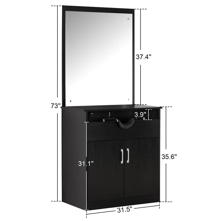 BarberPub Backwash Shampoo Bowl Chair Station with Mirror Salon Styling Cabinet