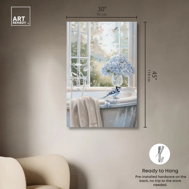 Art Remedy Bluebird Bathroom Canvas Glam Bathroom Art by Art Remedy