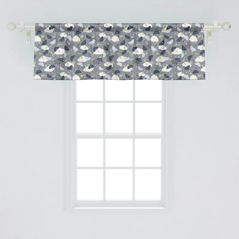 Ambesonne Ambesonne Weather Valance Pack of 2 Rain and Umbrella Patterns Pale Green and White