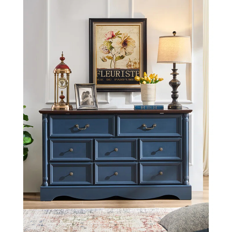 Charlton Home® Gorritz 8 Drawers Dresser, 54" Wide Farmhouse Chest of Drawers with Charging Station