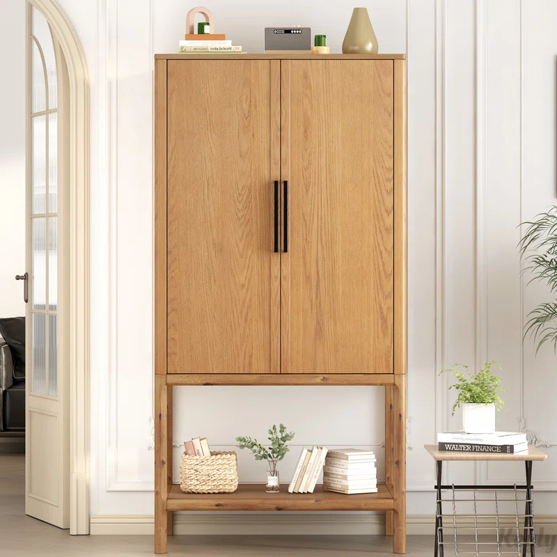 Keyly inc 36.2" W multiple storage functions Oak Veneer Cabinet