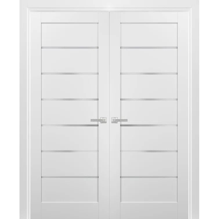 SARTODOORS Quadro Frosted Glass French White Doors with Installation Hardware Kit