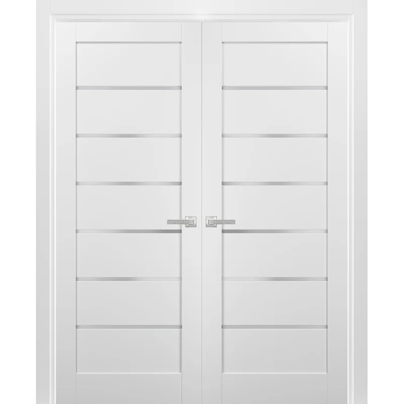 SARTODOORS Quadro Frosted Glass French White Doors with Installation Hardware Kit