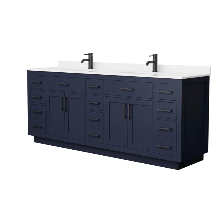 Wyndham Collection Beckett 84" Freestanding Double Bathroom Vanity with Cultured Marble Top