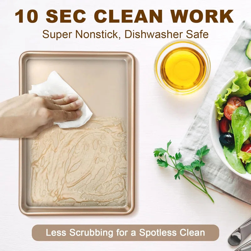 Anadea Baking Sheet Pan Set Of 3, Commercial Cookie Sheets For Baking, Nonstick Half/Quarter/Jelly Roll Pans Replacement Toaster Oven Tray, Heavy Duty & Easy Clean