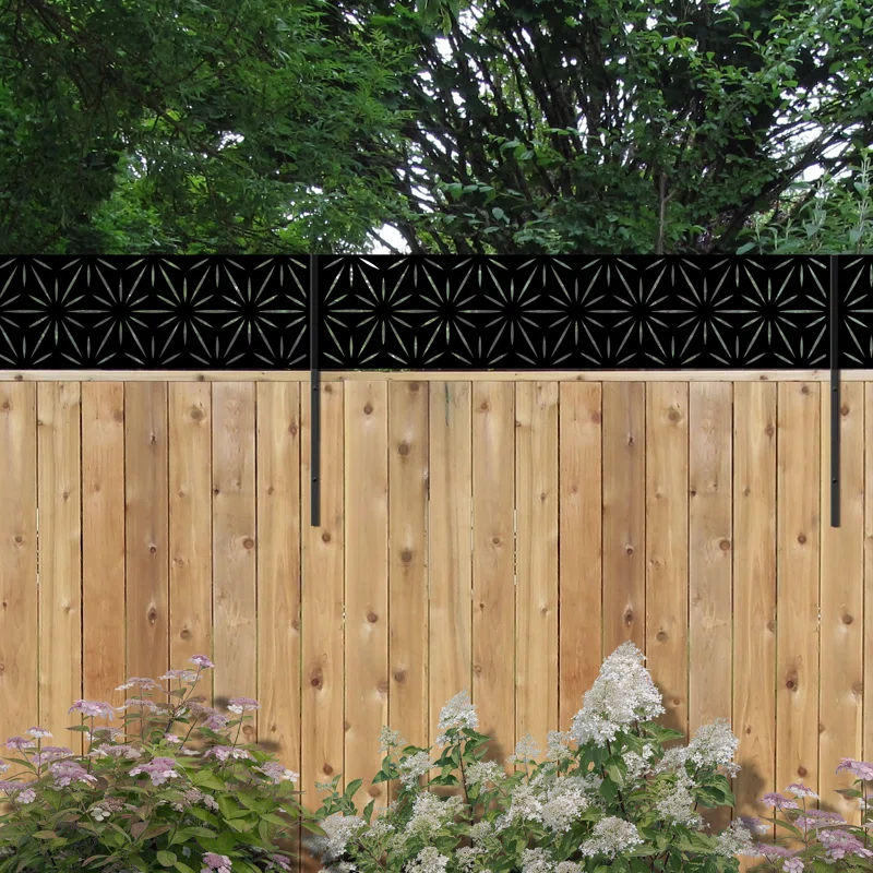 OUTDECO 16"x72" Stars Galvanized Steel Wall and Fence Extension Privacy Panel, Black
