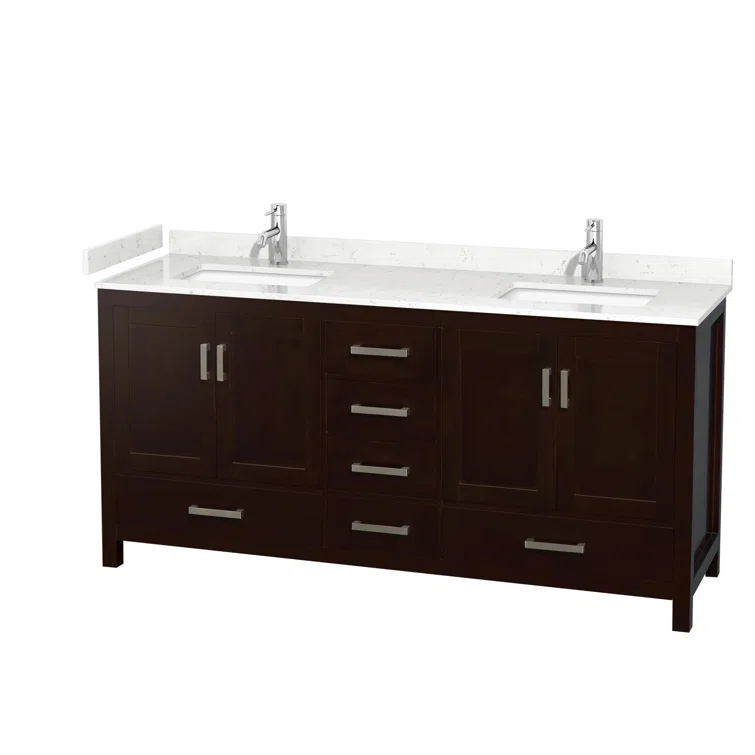 Wyndham Collection Sheffield 72" Freestanding Double Bathroom Vanity with Cultured Marble Top