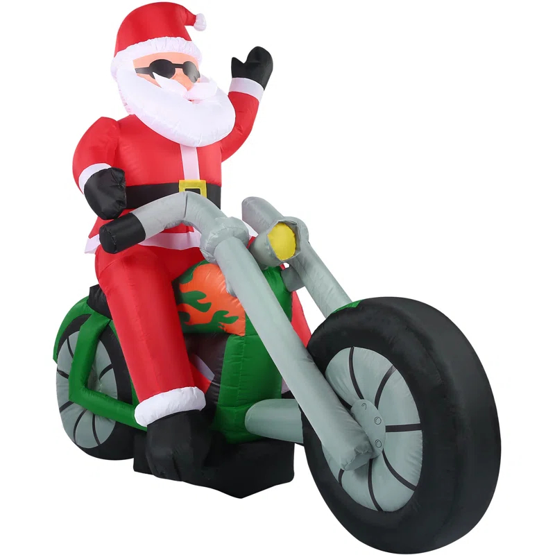Fraser Hill Farm Fraser Hill Farm 6-Ft. Wide Motorcycle Santa Blow Up Inflatable with Lights