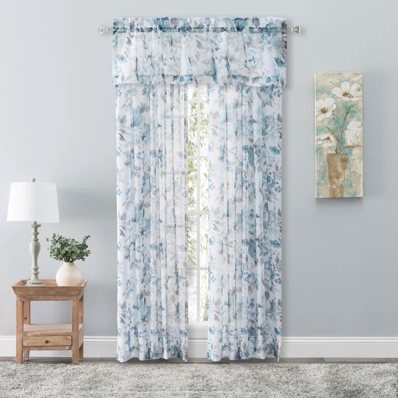 Ophelia & Co. Bremen Elegant Water-Color Floral Semi-Sheer Single Curtain Panel