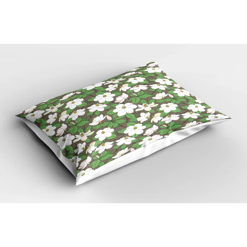 Ambesonne Floral Pillow Sham 2 Pack Magnolia Flower Branches Green Brown and Multicolor