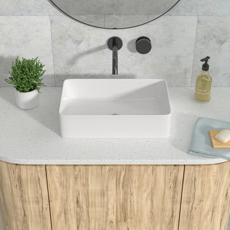 Kichae KE-KGMPF2114 21"x13" White Ceramic Rectangular Vessel Bathroom Sink