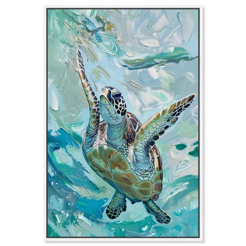 Art Remedy Art Remedy Serene Turtle Framed Colorful Coastal 1 Piece Canvas Wall Art 57715