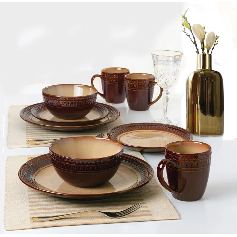 Lorren Home Trends 16 Piece Stoneware Dinnerware Set - Service for 4