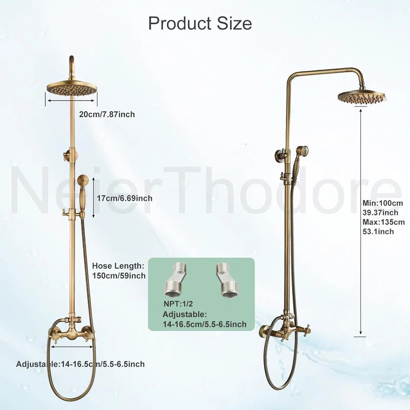 JASODI Bathroom Shower Faucet System Set 8 Inch Rainfall Shower Head Handheld Spray 2 Knobs