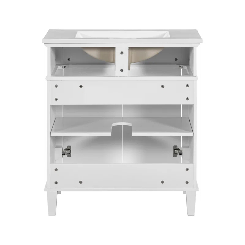 Tryimagine 30-Inch Bathroom Vanity With Ceramic Basin,  Soft Close Door And Adjustable Shelves