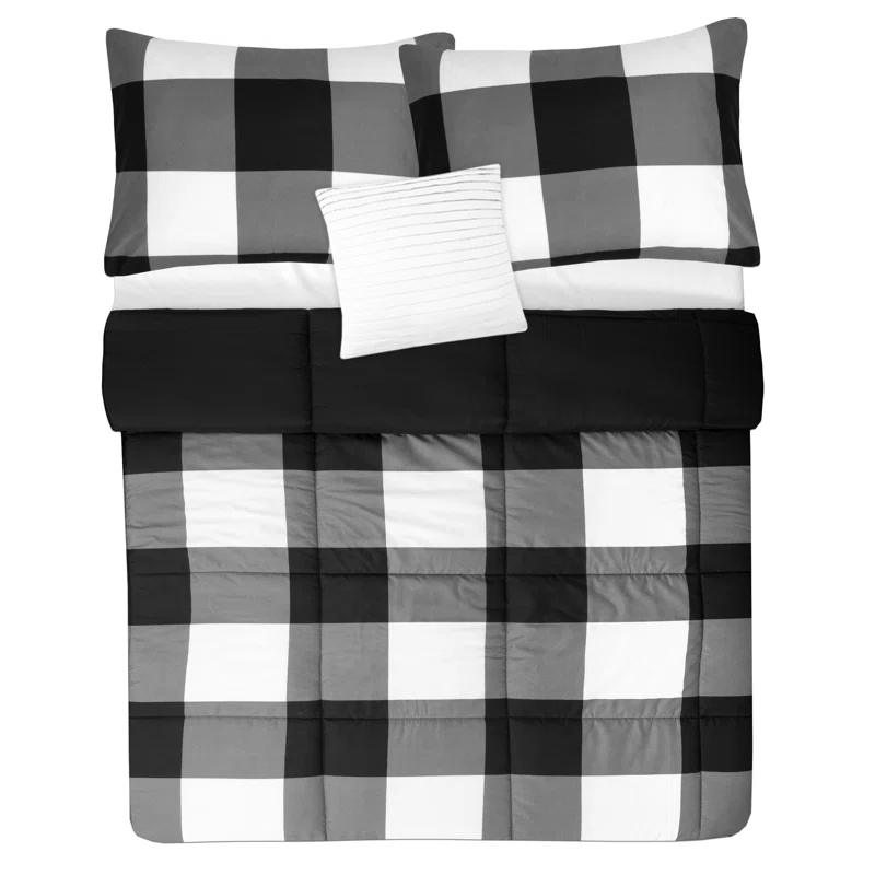 Sweet Home Collection 4 Piece Buffalo Plaid Printed Comforter, Shams & Throw Pillow Set