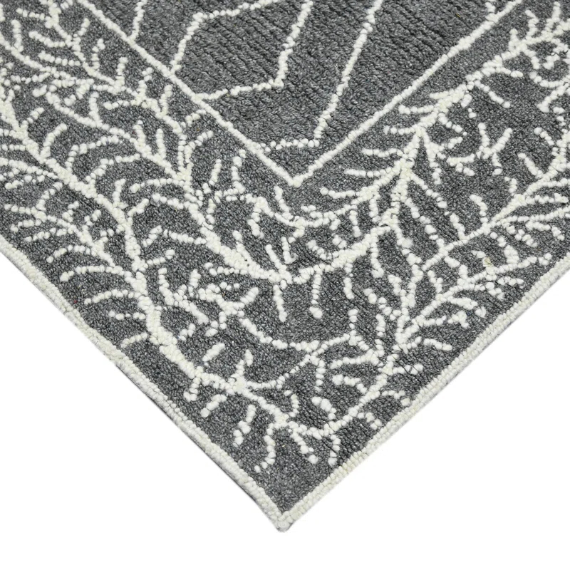 Union Rustic Ahniyla Dark Gray Hand-Hooked Wool Area Rug