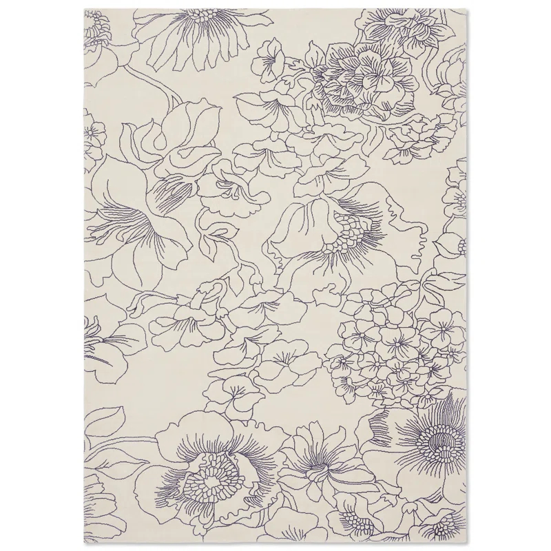 Ted Baker Floral Handmade Tufted Wool Area Rug in Light Gray/Ivory