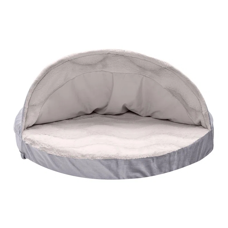 FurHaven Faux Sheepskin Round Hooded Orthopedic Dog Bed