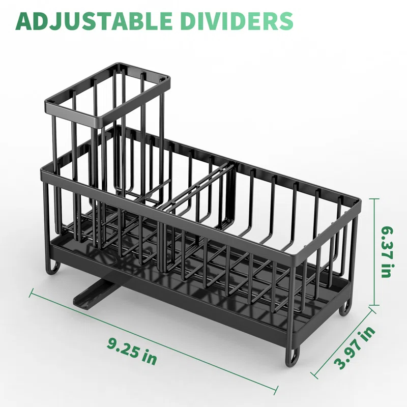 WhiteDream Sponge Holder For Kitchen Sink, Sink Caddy With High Brush Holder, Kitchen Sink Organizer Countertop Rustproof 304 Stainless. Black