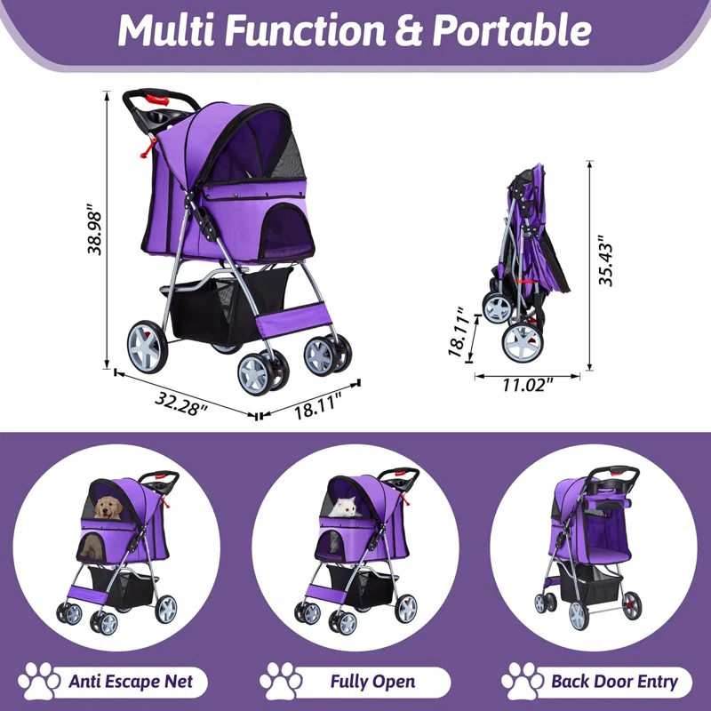 G & R PLUMBING ENTERPRISES, INC. Pet Stroller, 4 Wheels Pet Strolling Cart for Medium/Small Dogs and Cats, Foldable Cat Jogger