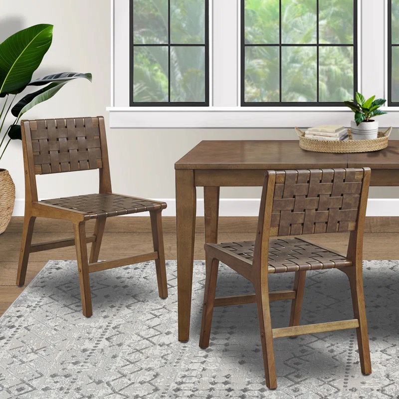 Hokku Designs Faux Leather Woven Dining Chairs Set Of 2