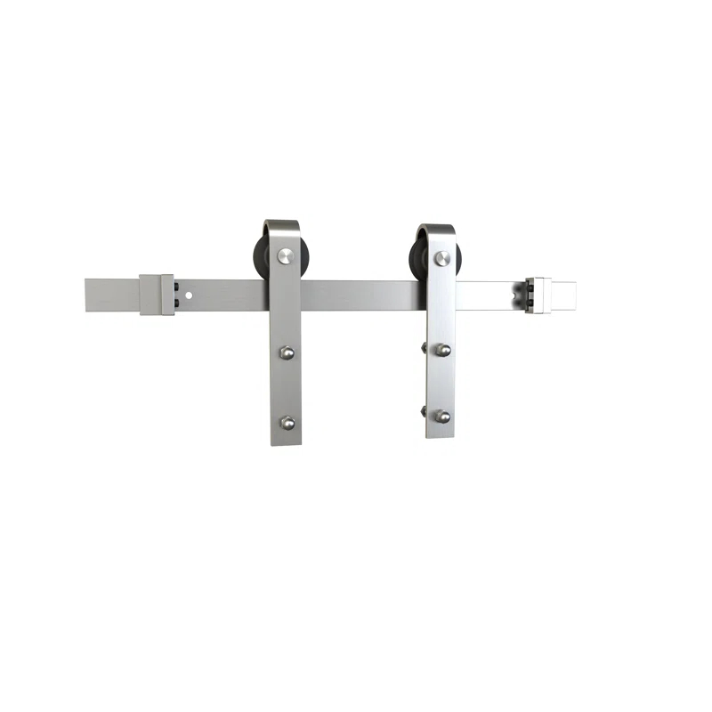 American Pro Decor Steel Sliding Rolling Barn Door Hardware Kit for Single Wood Doors with Routed Floor Guide